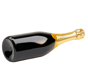 a bottle of champagne lying, isolated on a white background