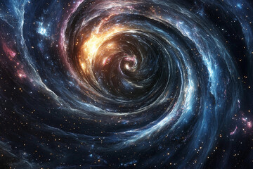 Galactic spiral showcasing vibrant colors and cosmic features in a star-filled universe