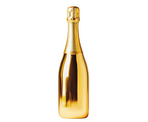 a golden bottle of champagne, cut out white background