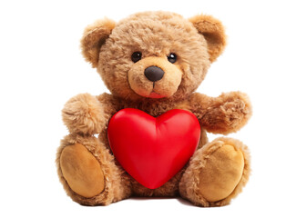 cute teddy bear holding a heart isolated on white background PNG