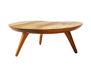 Light brown, circular coffee table constructed from wood with smooth, tapered legs.  Simple and contemporary in design.