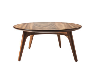 Light brown,  round coffee table  with  curved,.  Its simple  design  highlights  the  natural wood grain.