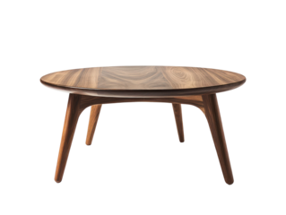 Light brown,  round coffee table  with  curved,.  Its simple  design  highlights  the  natural wood grain.