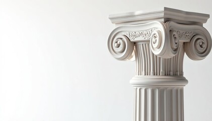 Elegant Roman column detail against pure white backdrop, background, roma