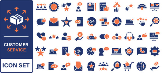 Customer service icon set. Containing customer satisfied, assistance, experience, feedback, operator and technical support icons.