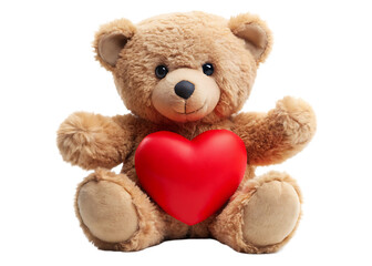cute teddy bear holding a heart isolated on white background PNG