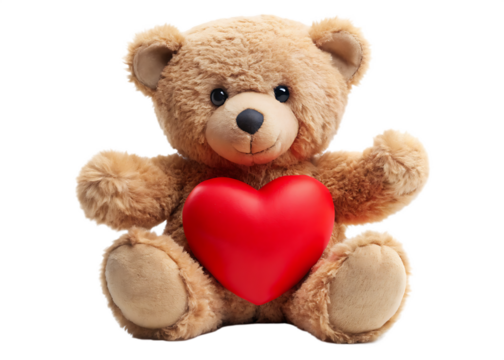 cute teddy bear holding a heart isolated on white background PNG