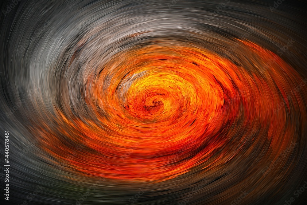 Poster swirling patterns of vibrant orange and deep gray represent dynamic movement and energy in a captiva