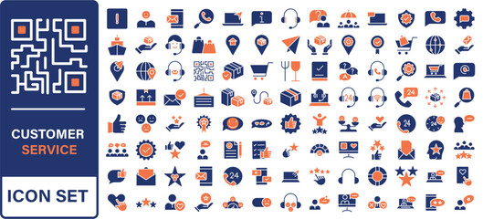 Customer service icon set. Containing customer satisfied, assistance, experience, feedback, operator and technical support icons.