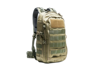 Well-designed, olive-toned, tactical backpack, featuring modular attachments and straps, showcasing a practical, durable design.