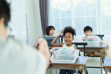 Group of diverse children enjoy learning about the STEM.