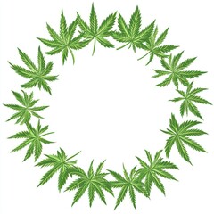 Cannabis leaves wreath frame, blank space center, graphic design, background, digital art