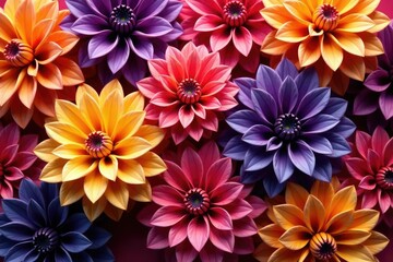 Obraz premium Intricate dahlia blooms in vibrant hues, forming a repeating pattern , texture, repeat
