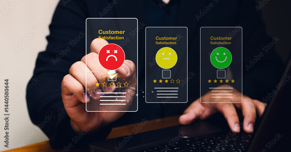 Poster customer feedback evaluation office setting digital interaction professional user experience analysi