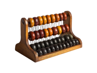 Vintage calculating tool, an abacus made of wood with colorful beads.  A useful tool for arithmetic and counting.
