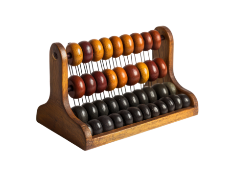 Vintage calculating tool, an abacus made of wood with colorful beads.  A useful tool for arithmetic and counting.