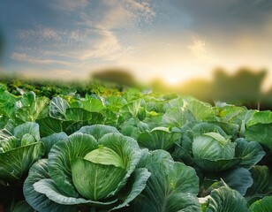 green fresh cabbage in garden nature background