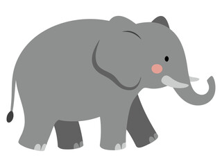 Obraz premium Cartoon Elephant Walking with a Cheerful Expression and Simple Color Palette for Illustrations