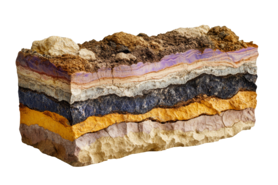 Detailed Cross-Section of Earth's Geological Layers . White background PNG
