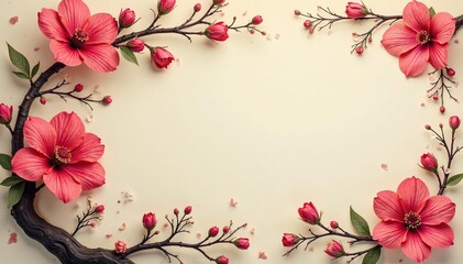 Naklejka premium Bold blossoms, scrolling vines; muted earth tones , art, earth tones