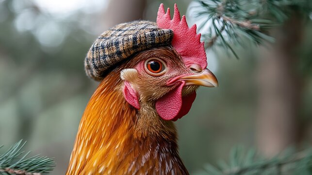 Chicken wearing a tweed cap