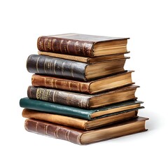 A stack of several old, vintage books isolated on a clean white background