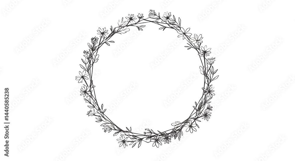 Poster elegant floral wreath design in grayscale. perfect for adding a touch of nature to your projects.