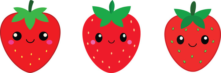 Cute kawai Strawberry vektor Illustration with happy face