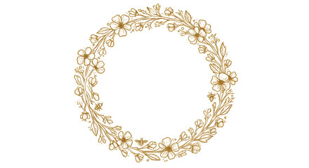 Elegant gold floral wreath frame, perfect for adding a touch of vintage charm to your designs. Ideal for invitations, logos, or other decorative projects.