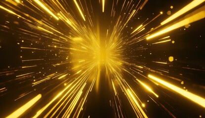 Golden light streaks radiating from center, creating a futuristic tunnel effect on dark background