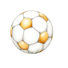Watercolor painted soccer ball floats with white and golden colored panels