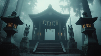 狐の像が守る、静寂の社