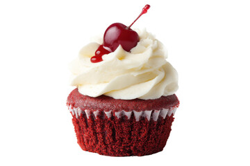 Red cupcake with cherry isolated on transparent png background