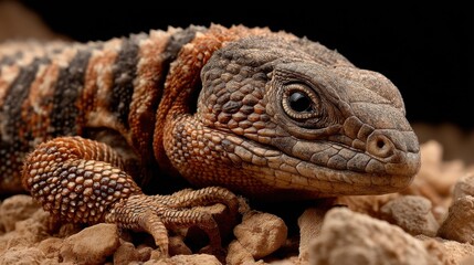 Fototapeta premium Close-up Portrait of a Striped-Necked Spiny Lizard on Gravel