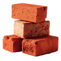 Stacked clay bricks isolated on transparent png background