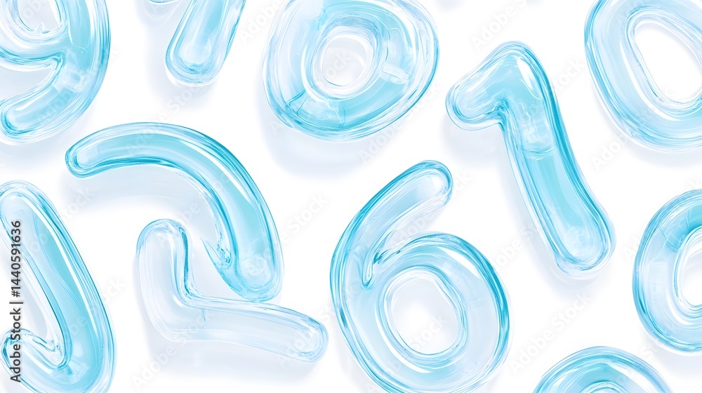 Poster abstract background with translucent light blue numbers scattered on a white surface. the numbers ap