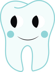 Hand drawn healthy tooth in cartoon flat style. Vector illustration of kawaii tooth character for stickers, web design, kids poster, card, fabric print, educational books.