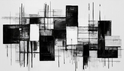 geometric composition made of layered lino ink remains black and white artistic text background linocut relief printing paint roller stains textured transparent rectangles linocutting texture