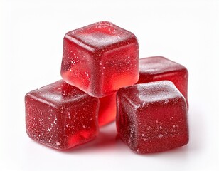 isolated photo of red gummy candy cubes on a white background