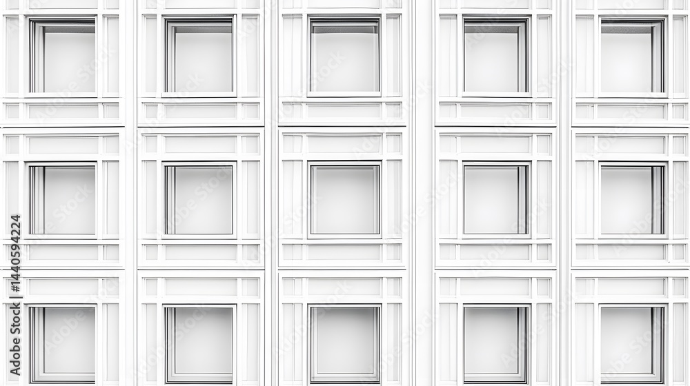 Poster abstract architectural image featuring a repeating pattern of white square windows within a gridded 