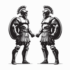 Two Gladiator Knights Face Off in an Epic Duel Vector Illustration on white background.