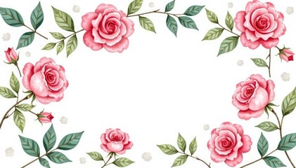 Delicate watercolor roses & leaves, repeating floral design, watercolor, pastel