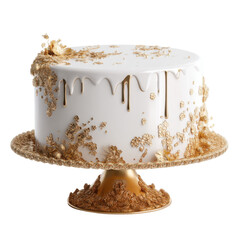 Elegant golden cake isolated on transparent png background