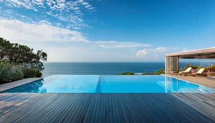 Fototapeta premium stunning ocean views can be enjoyed from the poolside at a resort