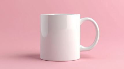 Minimalistic White Ceramic Mug on Pink Background for Mockup Design