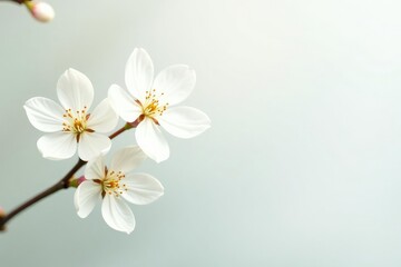 Obraz premium Delicate white blossoms on pure white background, macro, pure