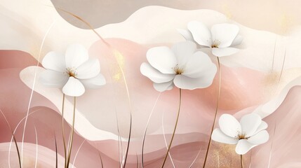 Elegant white flowers on abstract pink background.