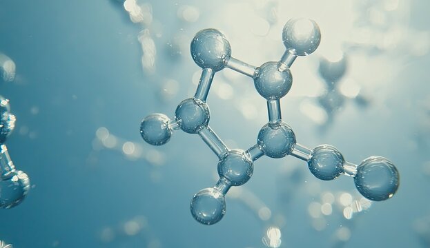 Transparent molecular structure floating in blue