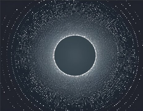 small particles strive out of center array with dynamic particles abstract circular background with dynamic dots structure for science or technology grid illustration for cover design print