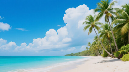 Obraz premium Stunning Tropical Beach with Palm Trees Under a Clear Sky